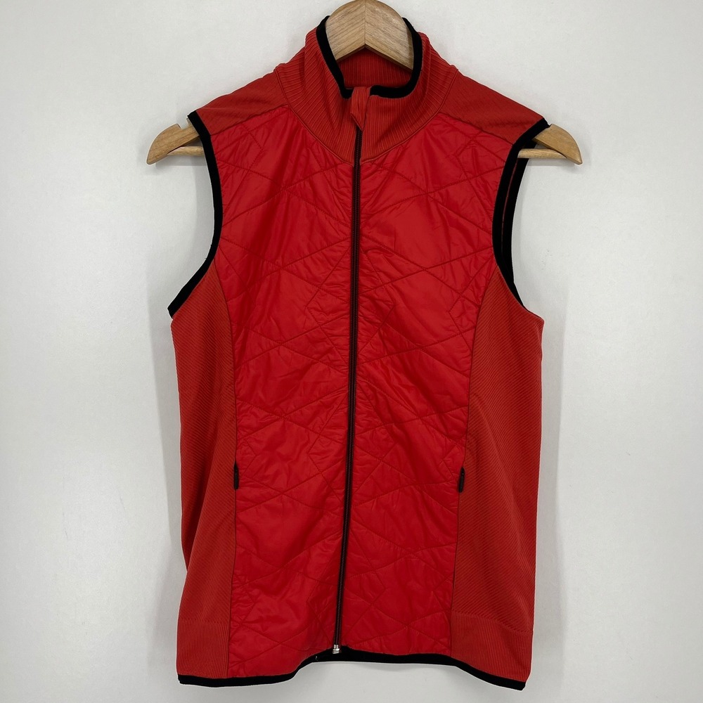 Athleta‎ Womens Red Quilted Hybrid Full Zip Athletic Vest Size M Medium